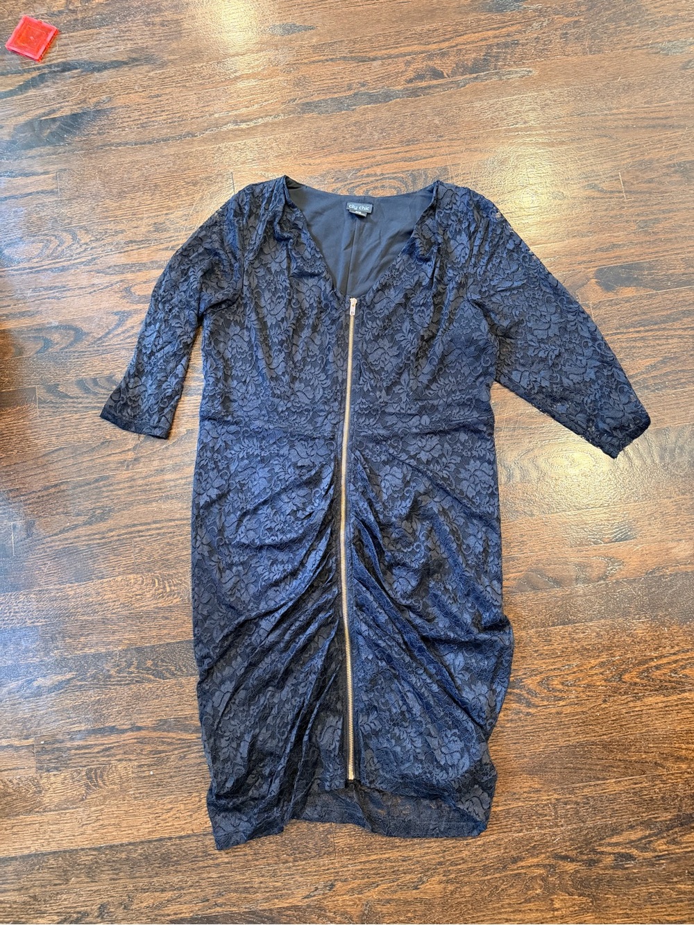 City Chic Black Lace Zip-Front Midi Dress - Picture 8 of 9